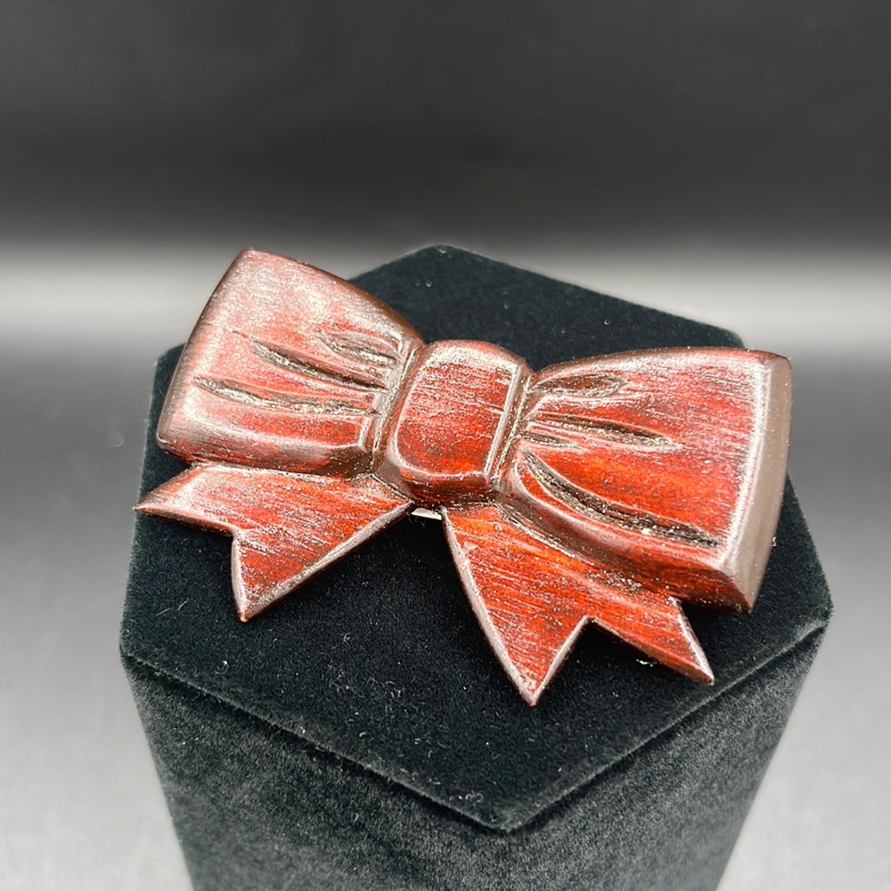 VTG Hand-carved Wooden Bow Brooch